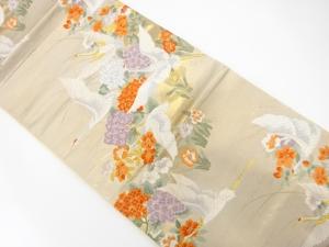 群鶴に紫陽花・花模様織り出し　袋帯